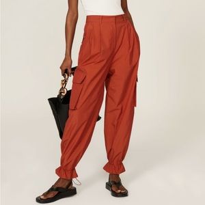 Drae Pleated High Waisted Cinch Ankle Baggy Nylon Cargo Pants Rust Orange Sz M